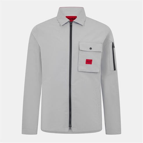 Hugo - Men's Emmond  Red Cotton Long Sleeve Zip Overshirt