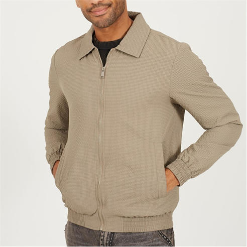 Brave Soul - Men's  Taupe Seersucker Long Sleeve Harrington Jacket