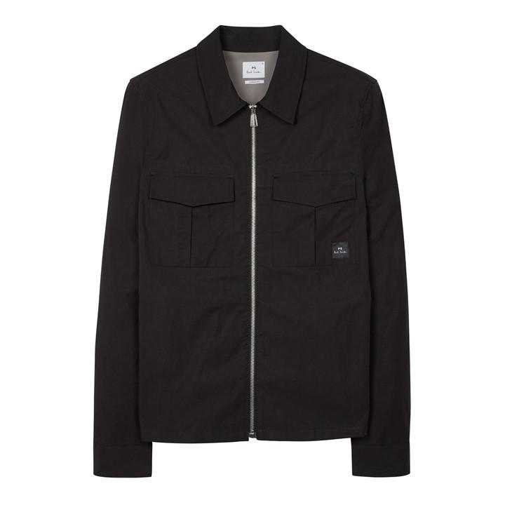 Ps Paul Smith Men's Black Zip Patch Overshirt Small