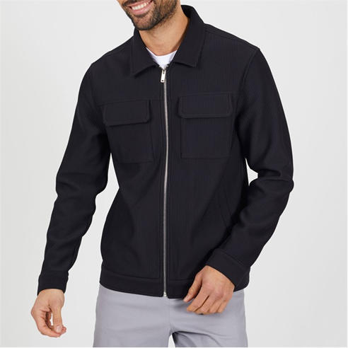Brave Soul - Mens Black Ribbed Collared Jacket with Chest Pockets