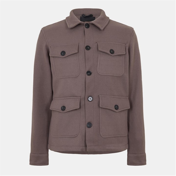 Brave Soul Men's Beige Pocket Faux Wool Shacket Large