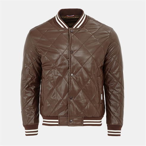 Firetrap - Men's Faux Leather Button Long Sleeve Quilted Jacket