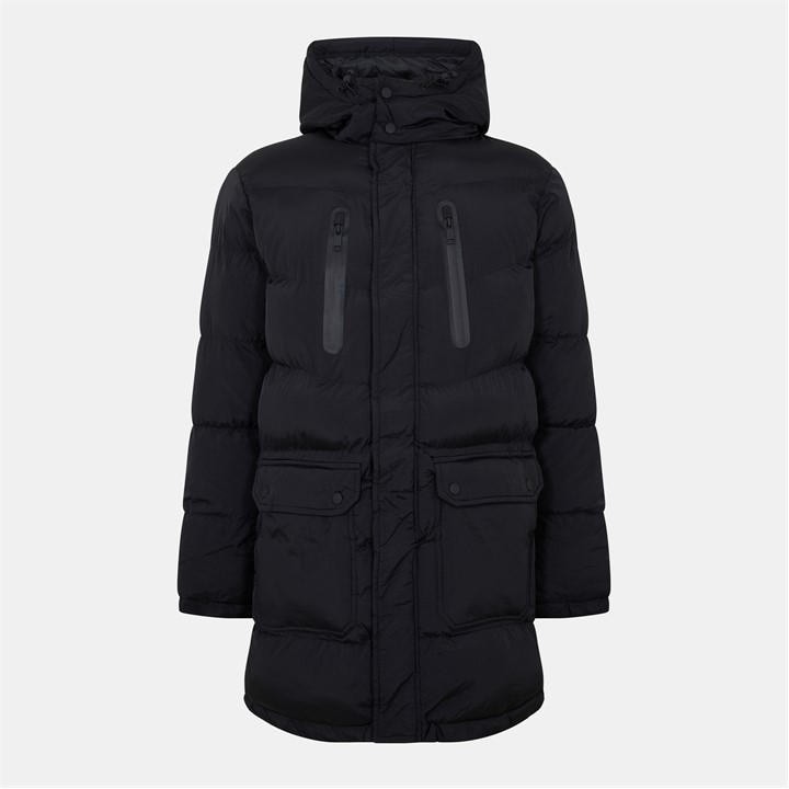 Brave Soul Men's Black Longline Jacket With Hood Large