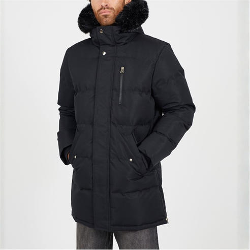 Brave Soul - Mens Hooded Parka with Faux Fur Trimmed Hood
