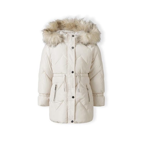 Minoti - Girls mid length quilted winter jacket with faux fur hood grey
