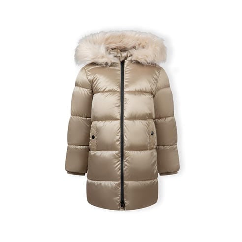 Minoti - Girls long quilted winter coat with faux fur trim gold