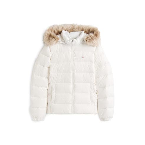 Tommy Jeans - Women's Essential Quilted Wind Resistant Faux Fur Hood RDS Down Short Puffer Jacket