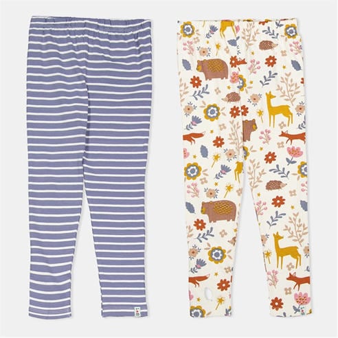 Lilly and Sid - Lilly & Sid Multicoloured Animal Forest And Stripe Print Leggings - 2 Pack