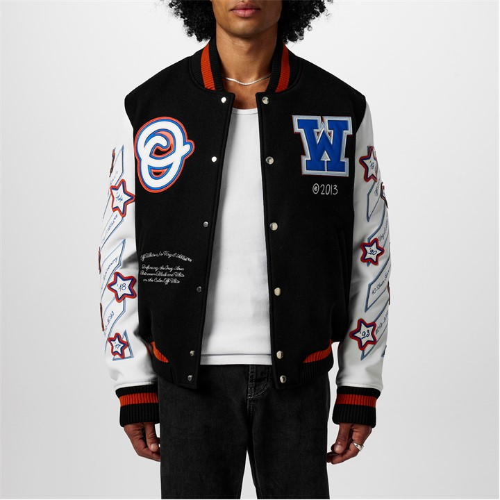 OFF-WHITE IZARD LEATHER VARSITY JACKET
