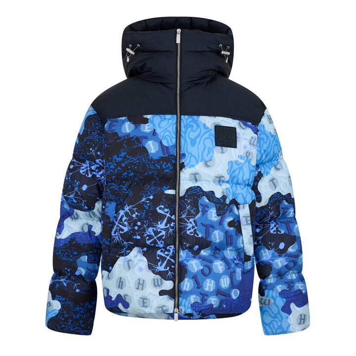OFF-WHITE MEN'S CAMO DOWN PUFF JACKET, DISTINCTIVE DESIGN