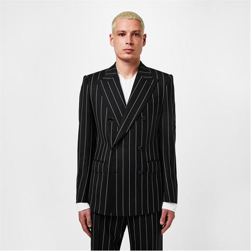 DOLCE AND GABBANA - Men's Double-Breasted Pinstripe Wool Long Sleeve Slim Fit Blazer