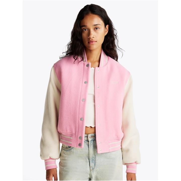 Tommy Jeans W Wool Varsity Jacket Ex In Pink