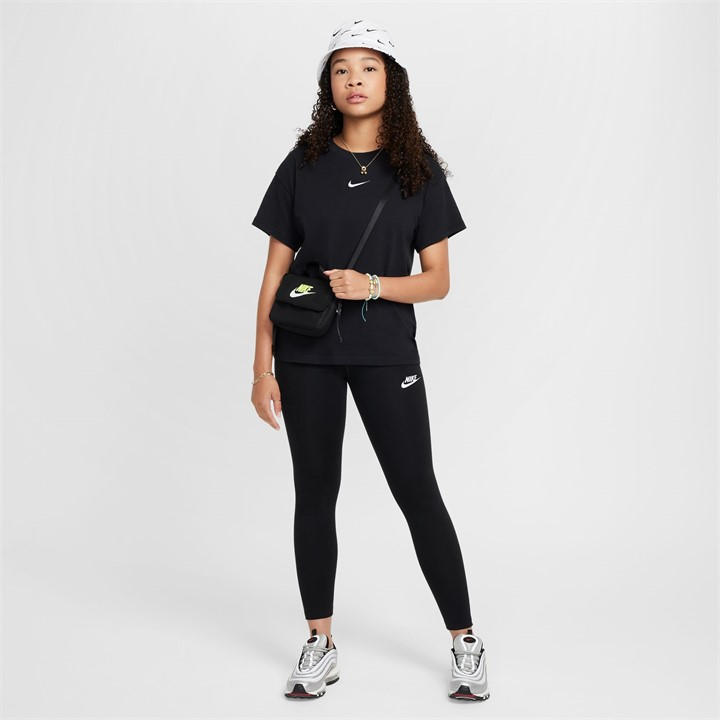 Black/White - Nike - Sportswear Essential Big Kids' (Girls') Mid-Rise Leggings