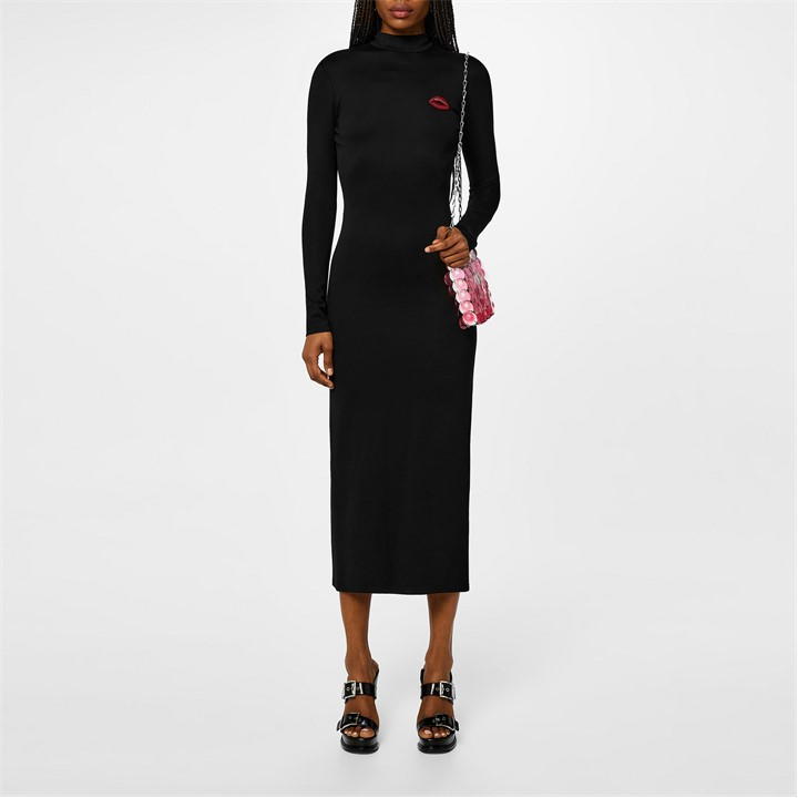 DAVID KOMA Women's Open Back Long Sleeve Jersey Pencil Midi Dress - Black