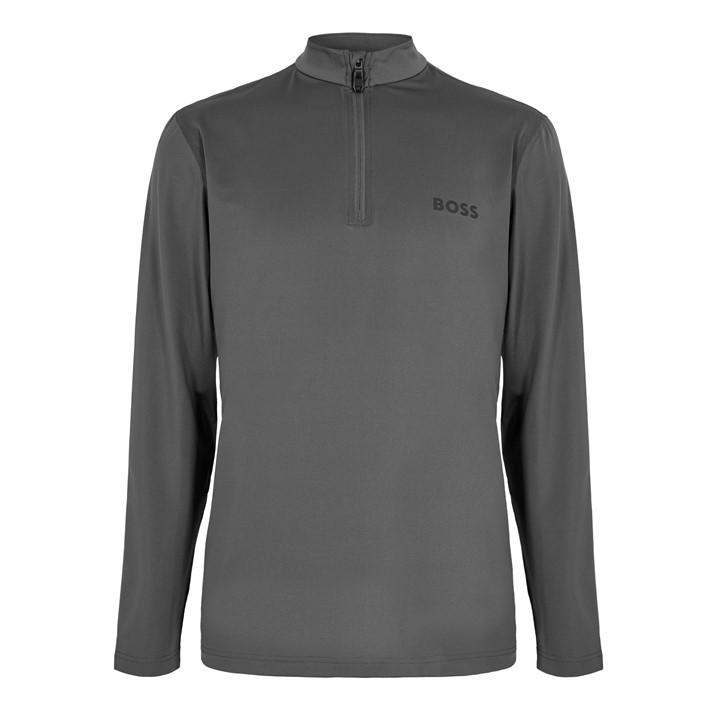 Black - Boss - Men's  Green 1/4 Zip Performance Tracksuit Top