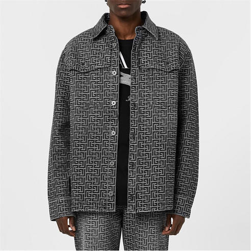 BALMAIN - Monogrammed Jacquard Denim Shirt