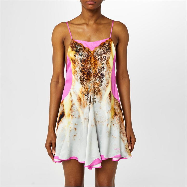 Y/project Lace-print Satin Slip Minidress In Pink