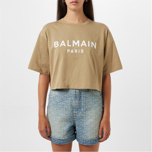 BALMAIN - Logo Print Cropped T-Shirt
