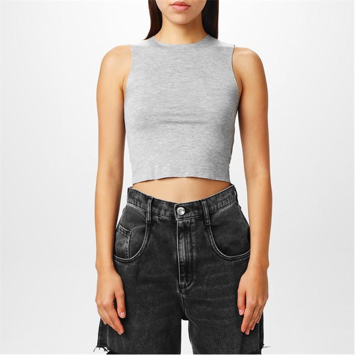 Jaded London Back Bra Illusion Tank Top In Grey