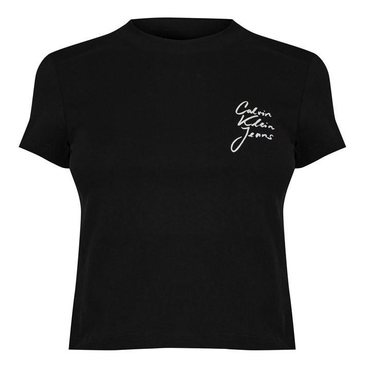 Calvin Klein Jeans Women's Black Script Institutional Baby Tee Size 10