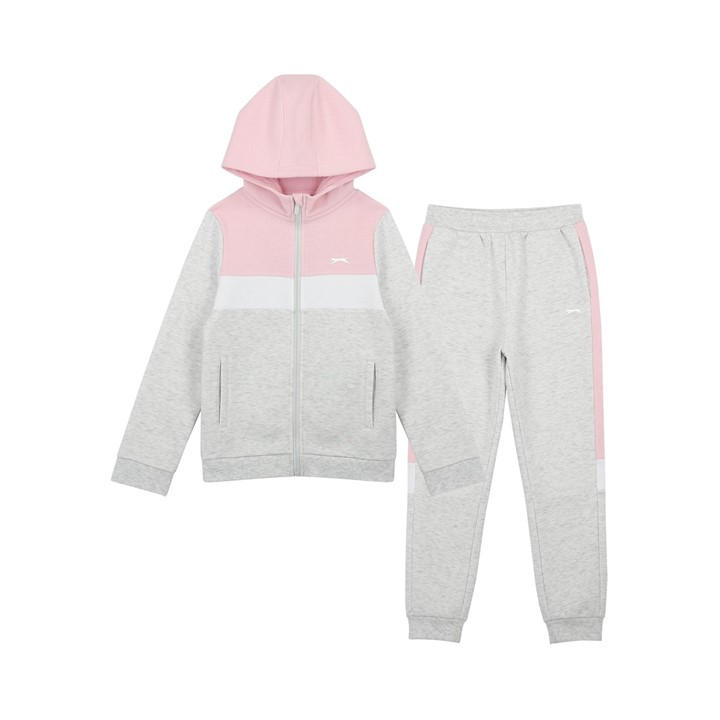 Slazenger Boys Pink Fleece Full Zip Track Suit Junior Size 9
