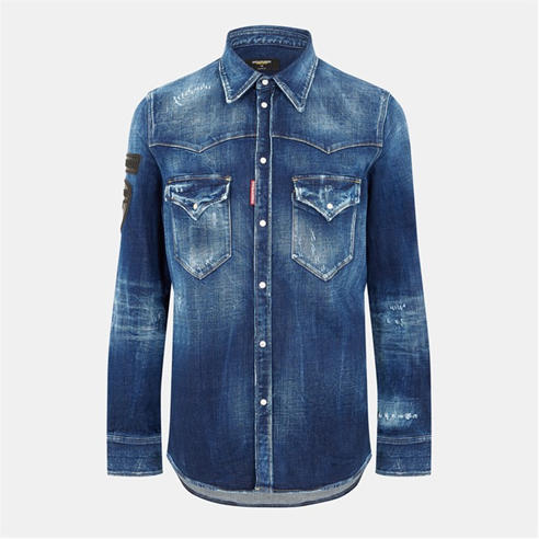 DSQUARED2 - Men's Long-Sleeve Denim Shirt Denim Fabric