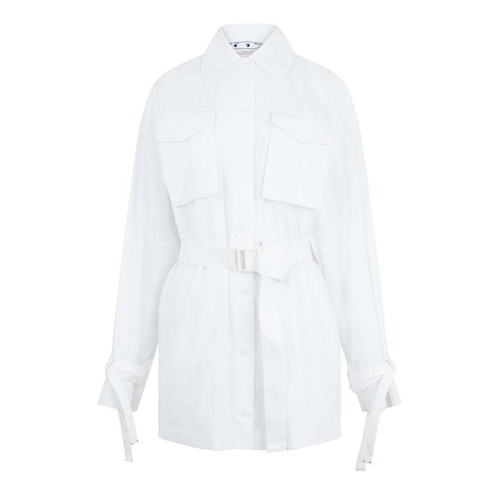 OFF-WHITE OMEN'S SHORT-SLEEVE CARGO SHIRT DRESS, POPLIN FABRIC