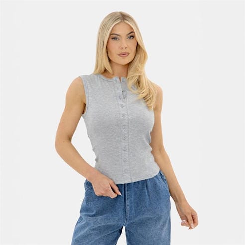 I Saw It First - Ribbed Sleeveless Button Front Top