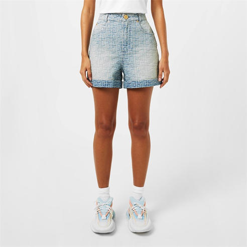 BALMAIN - Monogram Denim Shorts