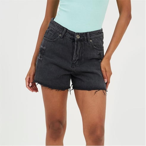 Brave Soul - Womens Acid Wash Denim Shorts with Distressed Hem