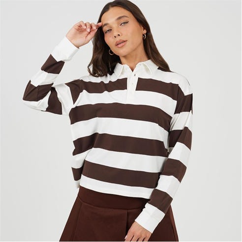 Brave Soul - BS Womens Rugby Style Long Sleeve Top with Stripe