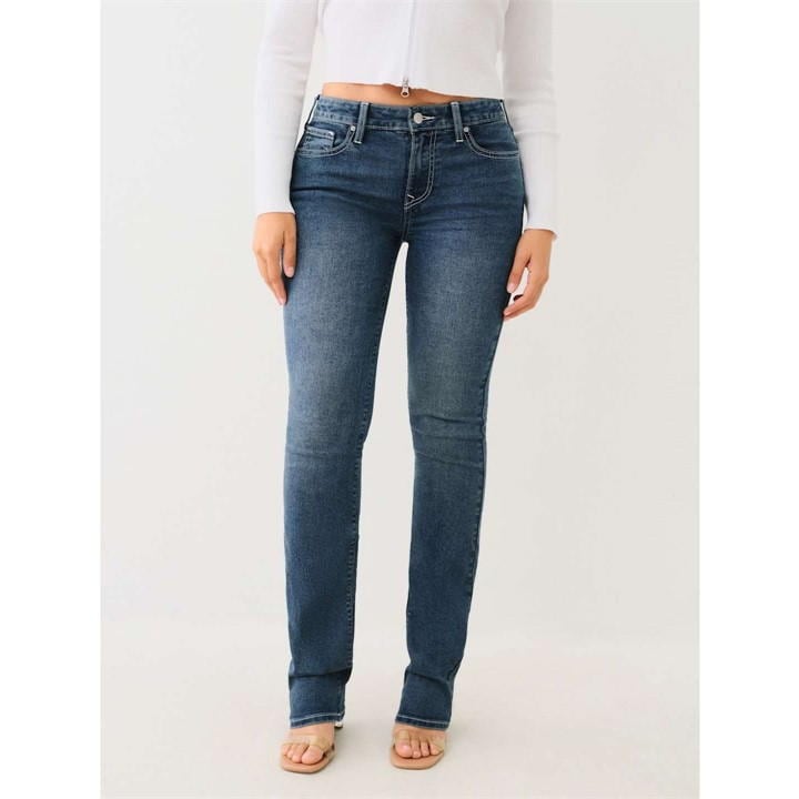 TRUE RELIGION BILLIE STRETCH MID RISE STRAIGHT JEANS