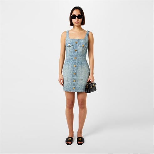 BALMAIN - Monogrammed Short Denim Dress