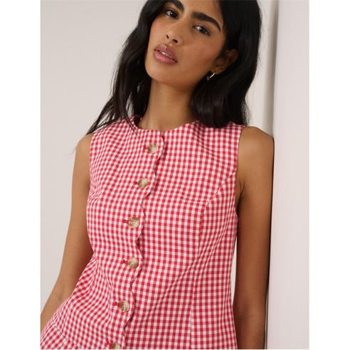 Nobodys Child - Womens Red Gingham Waistcoat