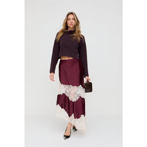Lily and Lionel - Lily and Lionel Elenor Lace Insert Midi Skirt In Burgundy