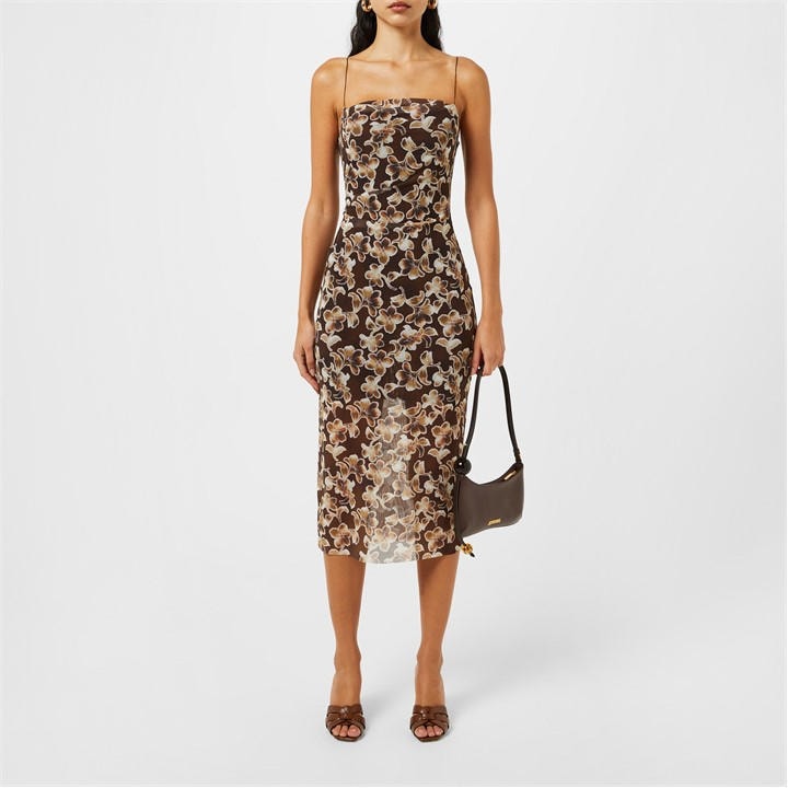 BEC AND BRIDGE HERLANI FLORAL PRINT MESH MIDI DRESS