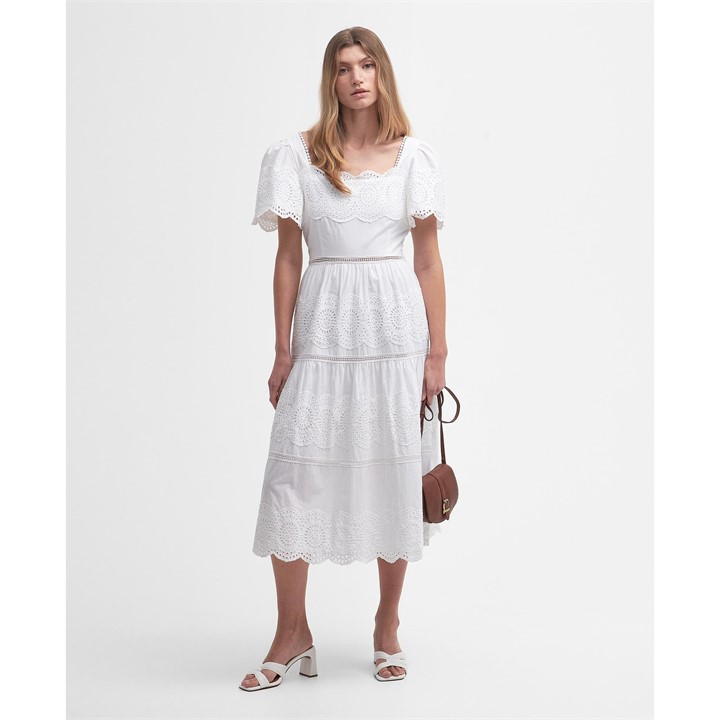 Barbour Joanne Broderie Midi Dress - White