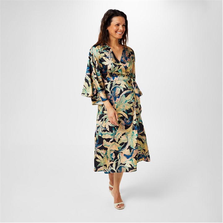 Biba Kimono Sleeve Wrap Dress In Black