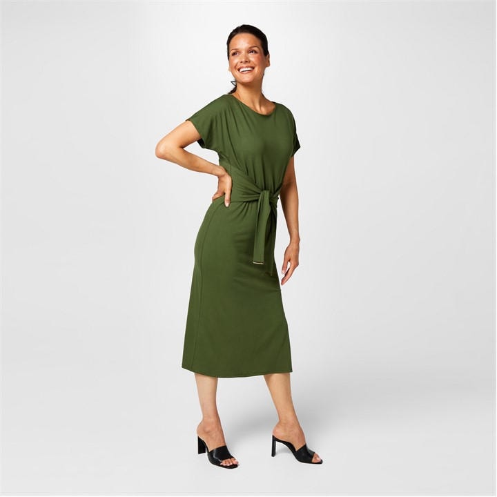 Biba Tie Front Jersey Dress In Green