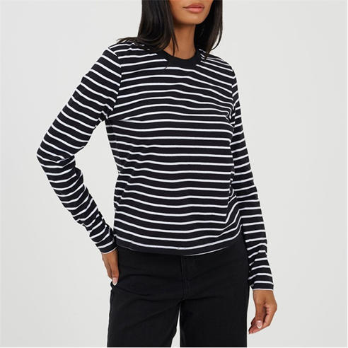 Brave Soul - Womens Striped Long Sleeve T-Shirt with Contrast Collar