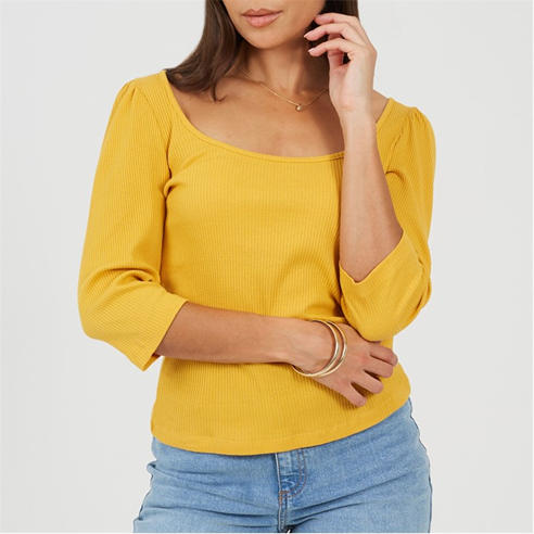 Brave Soul - Womens Puff Sleeve Square Neck Top