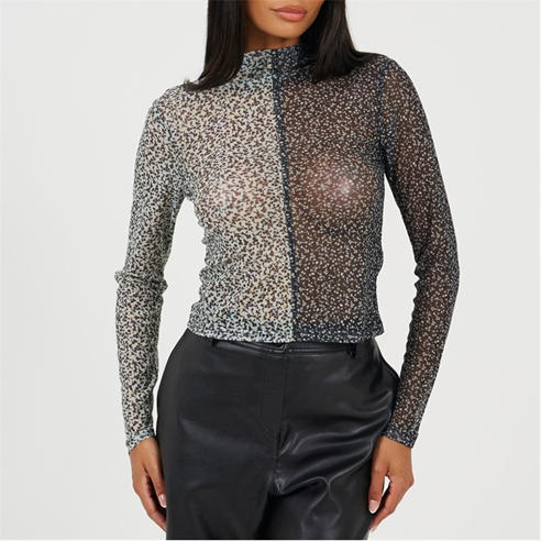 Brave Soul - Womens Printed Mesh Long Sleeve T-Shirt