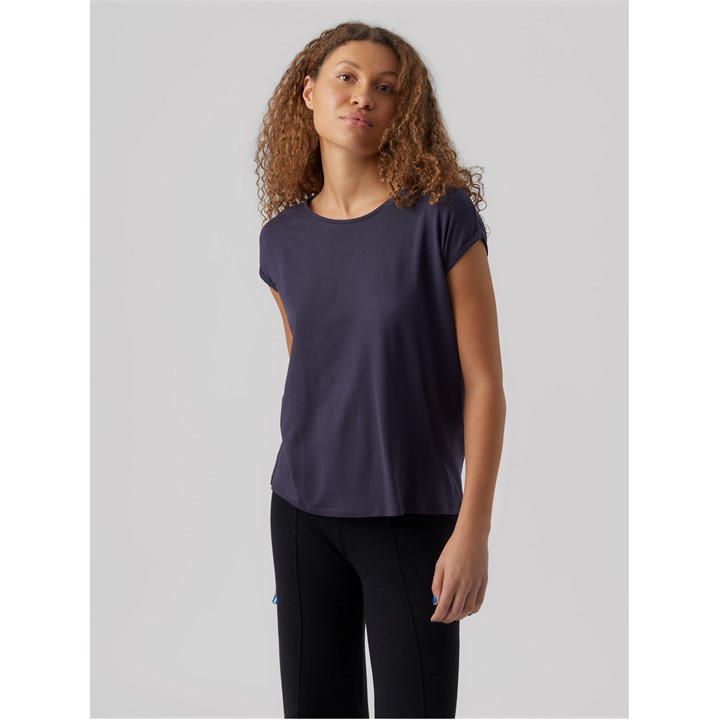 Vero Moda Women's Blue Vm Ava Plain Short Sleeve T-Shirt Size 14