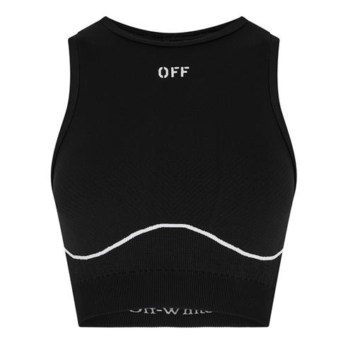 OFF WHITE - Women's Stamp Seamless Stencil-Effect Logo Crop Top