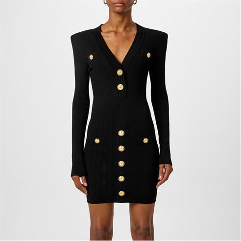 BALMAIN - Knitted Gold Button Dress