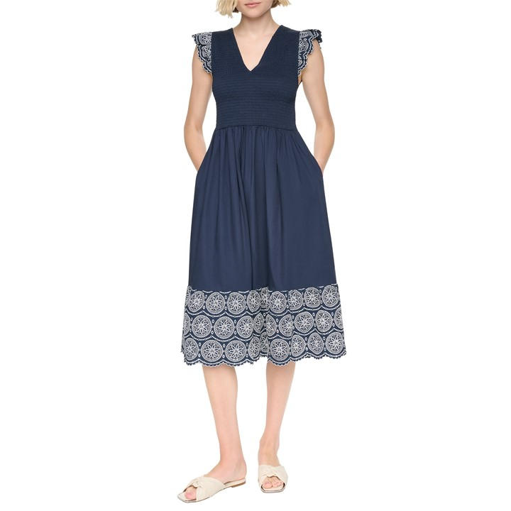 DKNY Women's Cotton Poplin Midi Tea Dress - Blue