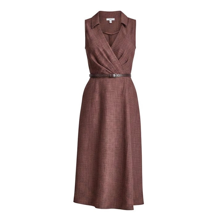 DKNY Women's SL Belted Midi Shirt Dress - Brown