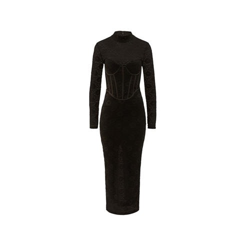 Bardot - Women's Carmen Lace Corset Midi Long Sleeve Bodycon Dress