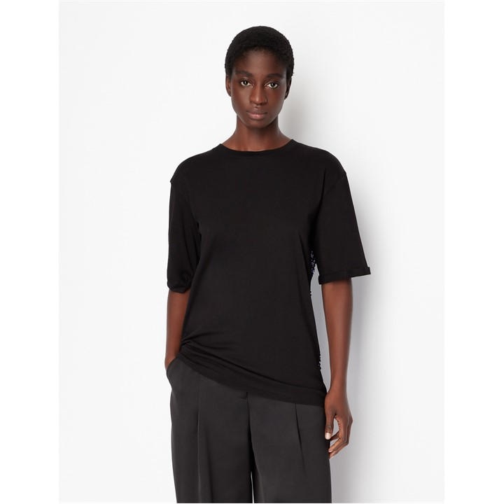 Armani Exchange Women's Black Armani Sequin T-Shirt Size 8