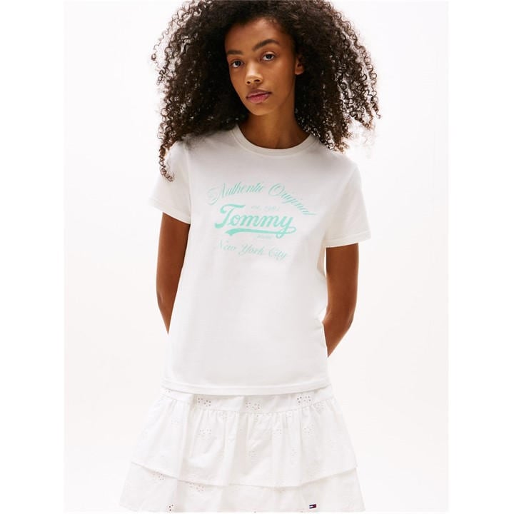 Tommy Jeans Women's White Tj Logo Tee Size 12